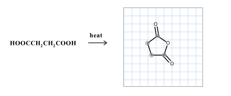 Draw the structure of the organic product formed by heating succinic acid.